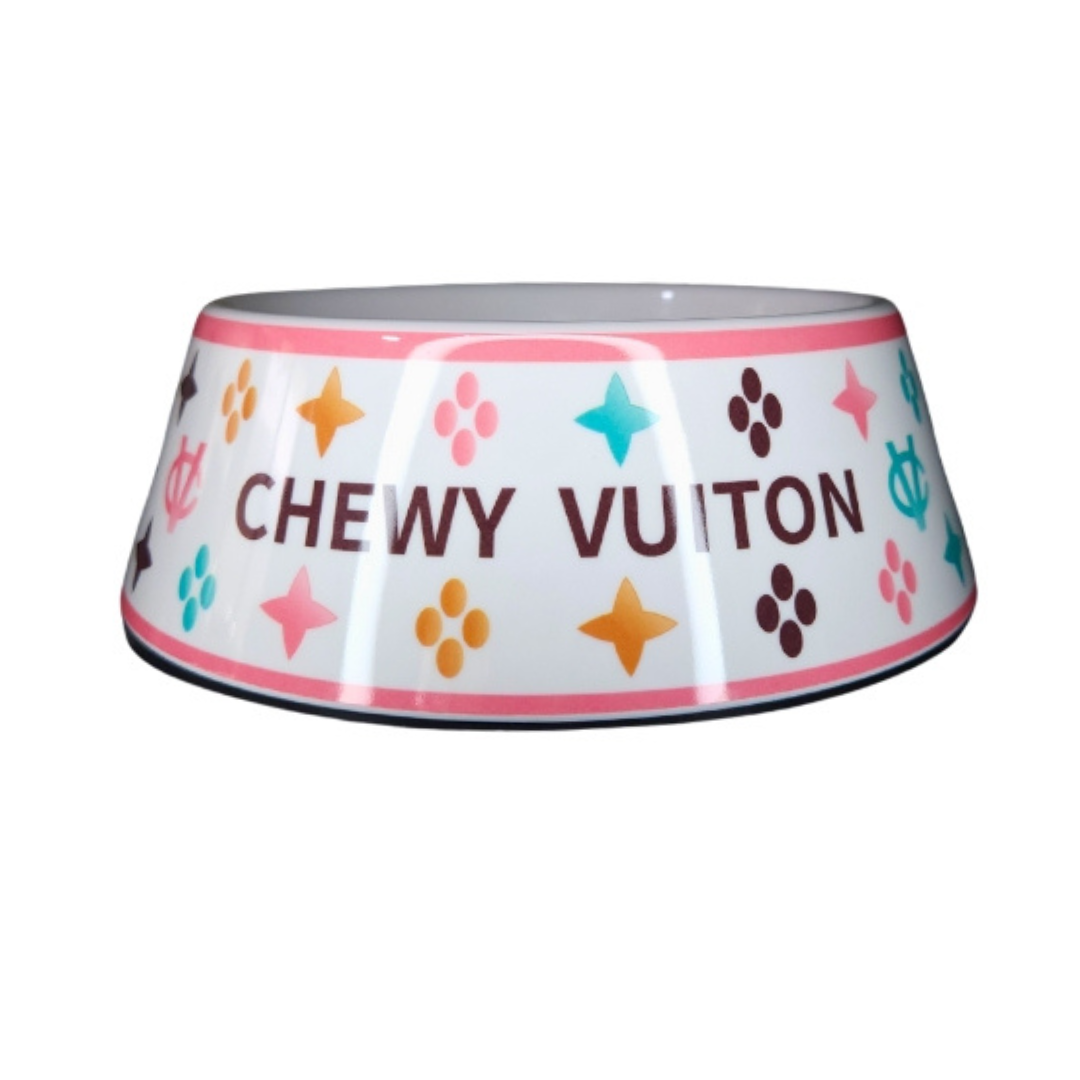 Chewy Vuiton Dog Bowl (White)